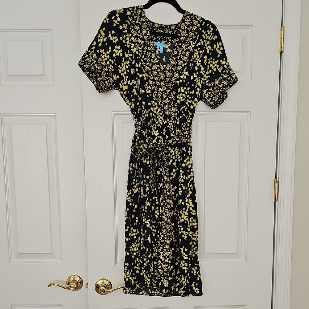 Draper James Midi Dress, Blue And Yellow, Short Sleeve  S